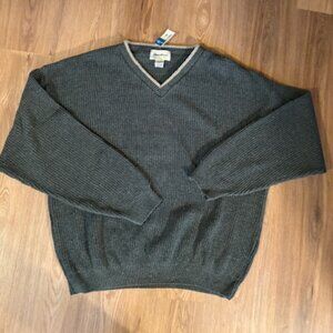 Eddie Bauer Mens V Neck Heavy Knit Marled Loden Green Sweater NWT XL